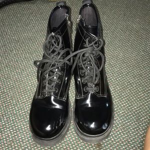 Black Shiny Combat Boots